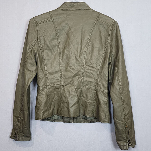 TCEC Faux Leather Women's Moto Jacket‎ Army Green Sz L - Picture 2 of 6